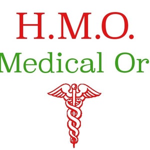 Puede incluir: Logotipo de H.M.O. Holiday Medical Ornaments con un s&iacute;mbolo de caduceo rojo sobre un fondo blanco.