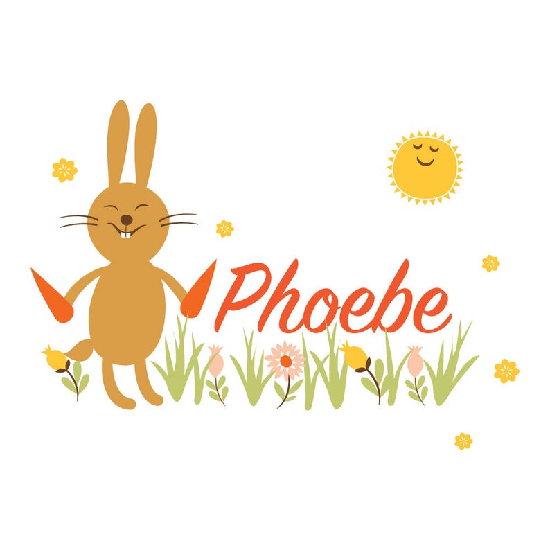 Custom Personalised Name Initial Animals Cute Nursery Kids Bedroom Playroom Decal Bunny Customisable Removable Vinyl Wall Sticker