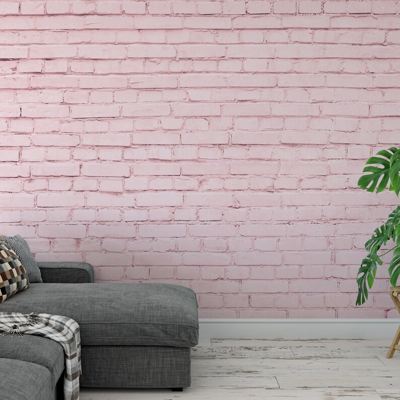 Pink Brick Wall Mural Wallpaper Sticker Fabric Canvas Etsy