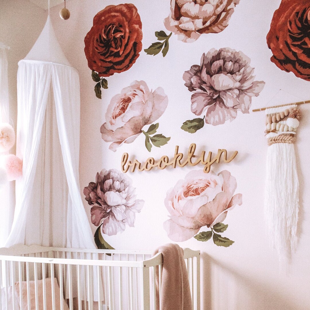 Peonies & Rose Floral Collection Floral Removable Fabric Wall Sticker ...