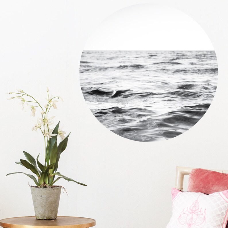 Nature Scenery City Photography Landmarks Floral Flowers Circle Round Living Room Removable Vinyl Wall Sticker Peaceful Ocean Dot