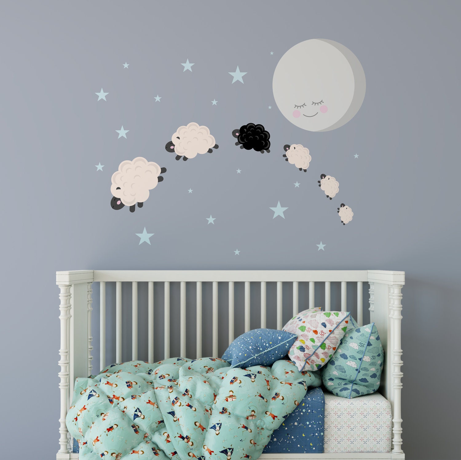 Counting Sheep Nursery Set Removable Fabric Wall Sticker Etsy