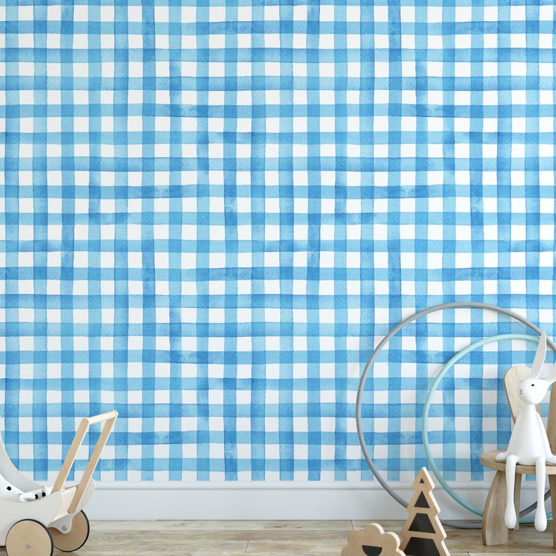 Watercolour Gingham Removable Wallpaper Sticker Fabric Etsy