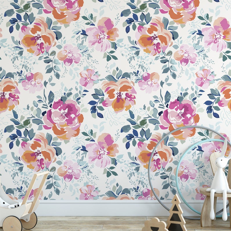 Pink Floral Removable Wallpaper Sticker Fabric Canvas Etsy Australia