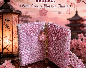 Beaded Pink and White Wallet (With Cherry Blossom Charm)