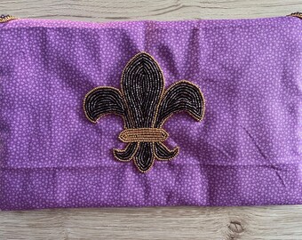 Handmade Bead Embroidered Fleur De Lis Pencil Case