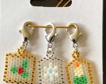 Brick Stitch Christmas Charms Set (Holly, Snowflake, and Candle.)