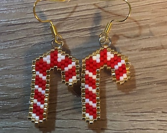 Beaded Candy Cane Earrings.