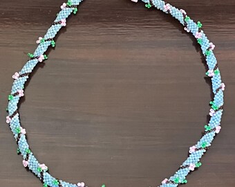 Beaded Cherry Blossom Necklace. (21 inches)