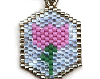 Beaded Pink Flower Pendant.