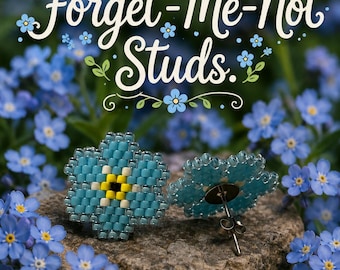 Brick Stitch Forget Me Not Stud Earrings