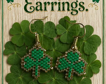 Brick stitch Gold Trimmed Shamrock Earrings.