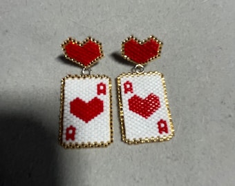 Brick Stitch Ace Of Hearts Earrings.