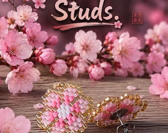 Brick Stitch Cherry Blossom Stud Earrings.