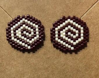Brick Stitch Chocolate Pinwheel Cookie Earrings.