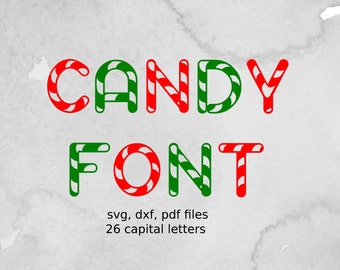 Candy font files, vector design for cutting machines, Silhouette, CriCut DXF, SVG files, monogram letters, Christmas font, svg font file