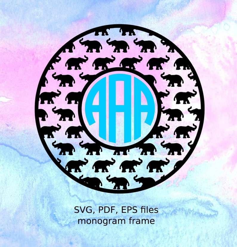 Download Elephant Monogram Frame svg pdf eps files for cutting in | Etsy