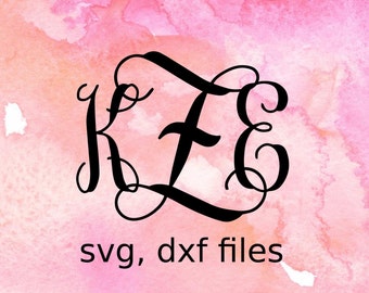 Interlocking Vine Monogram font design for Silhouette Cameo, DXF, SVG files, instant download, monogram letters, vinyl file, craft cut file