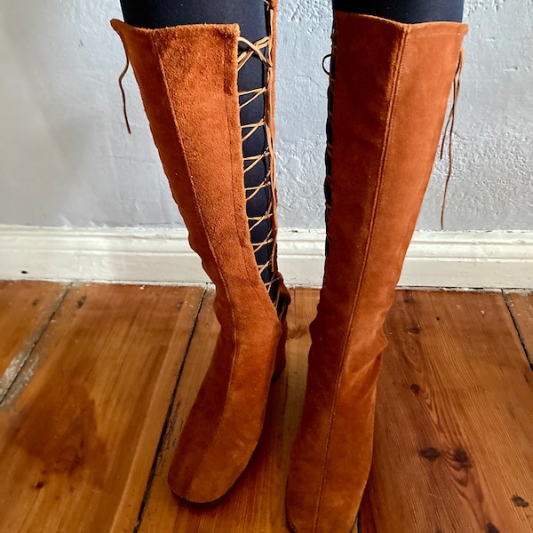 Vintage 1960s suede lace up boots