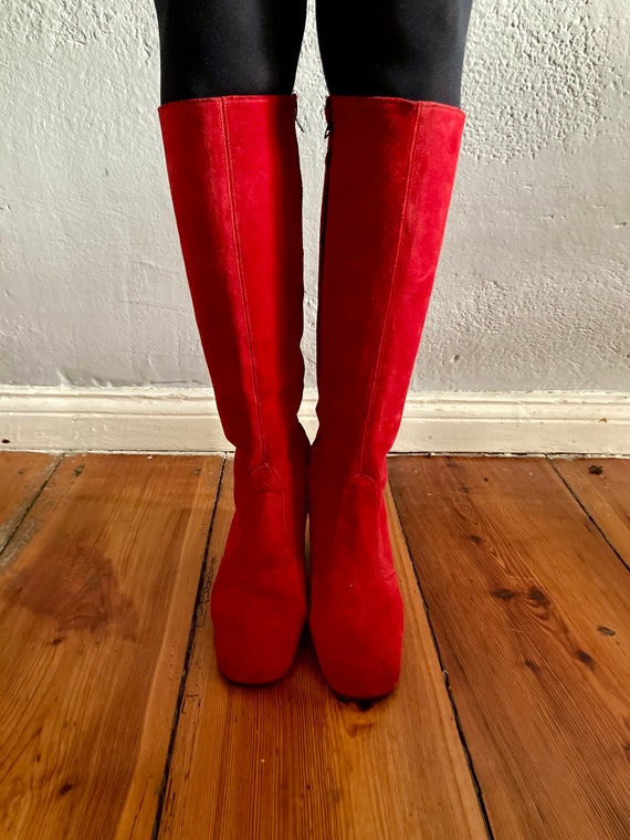 Vintage 1960s suede red go go boots - image 1