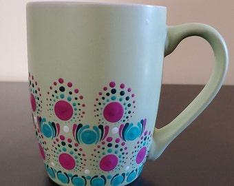 Hand painted dot mandala painting on    12 oz mug