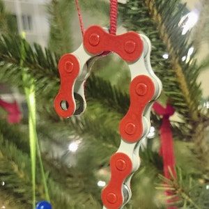 Bicycle Chain Candy Cane Ornament, Recycled, Handmade Holiday Decor