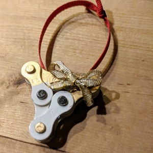 Mrs. Reindeer Bicycle Ornament. White. Small. Hand Made From Recycled Bicycle Chain.. Free Shipping!!