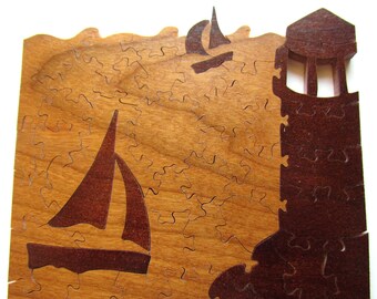 Sailing Away Wood Puzzle, Lighthouse Decor, Sailboat Decor