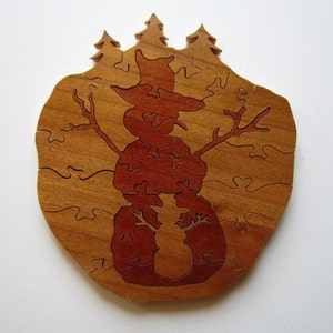 Folk Art Snowman Wood Puzzle, Handmade in Vermont, Vermont Gifts