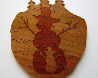 Folk Art Snowman Wood Puzzle, Handmade in Vermont, Vermont Gifts