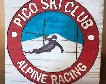 Pico Ski Club Signs, Wooden Ski Trail Signs, Hand-carved and Painted Signs