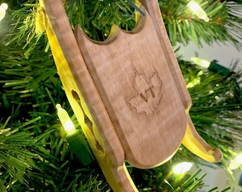 Winter Sled Ornament, Vermont Curly Maple - Add a Custom Logo on Orders of 10 or More