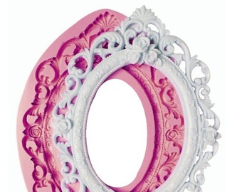 Silicone mold Oval Photo Frame Deco Vintage Baroque Rose for Plaster Resin Polyester Clay Cement Soap Wax Fimo WEPAM K324 K003