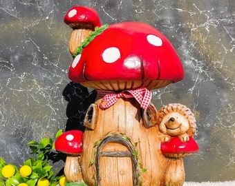 Silicone Mold House Big Giant Mushroom 35cm 3D with Hedgehog for Plaster Wax Soap Resin Clay Polyester Concrete Cement