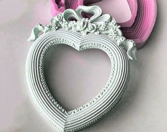 Mold Silicone Frame Photo Heart Ribbon Flowers Bouquet Roses Knot for Plaster Soap Wax Fimo Clay Resin Polyester Concrete K229 5E200