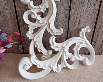 Moule en Silicone applique baroque murale feuilles symétriques 20cm bordure pour plâtre argile polymère résine cire savon argile K099 2F450