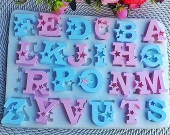 Silicone mold Letters Alphabet deco star for Fimo Plaster Soap Wax Clay Resin Concrete Polyester Polymer clay K162 7F600