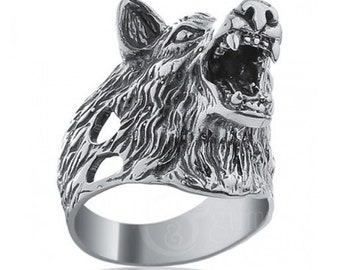 Bague Chevalière Homme Femme 16g en Argent Massif 925 Animal Loup Wolf Kurt Sterling Silver Men Ring Gift for Him