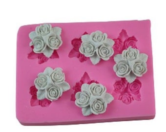 Silicone Mold Flowers 6 Mini Bouquets of Roses Roses 3cm for Paste Polymer Fimo Plaster WEPAM  Wax Soap Clay Resin K399 5E200