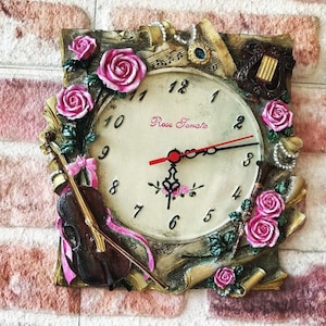 Moule Silicone Montre 28cm déco Violon Fleurs Roses Musique pour Plâtre Wepam Fimo Argile Savon Cire Résine Polyester K906 8F image 1