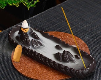 Moule Silicone Brûleur Encens 17cm Montagnes Porte-encens backflow incense Burner pour Plâtre Béton Résine Argile Polyester Fimo K965 7E360