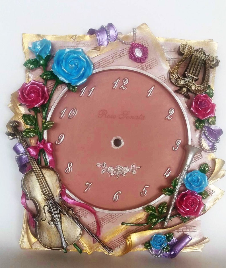 Moule Silicone Montre 28cm déco Violon Fleurs Roses Musique pour Plâtre Wepam Fimo Argile Savon Cire Résine Polyester K906 8F image 7