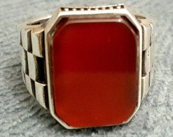 Bague Chevalière en argent Massif 925 Serti Cabochon en Pierre Naturelle Agate ou Oeil de Tigre ou Onyx ou Agate Silver Ring