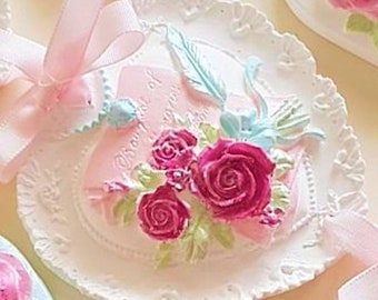 Moule silicone suspension coeur fleurs bourgeon roses pour pâte fimo