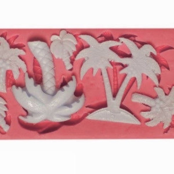 Silicone Mold Palm Trees Coconut Travel Theme for Plaster WEPAM Soap Clay Wax Polyester Polymer Clay Fimo K584 4F60