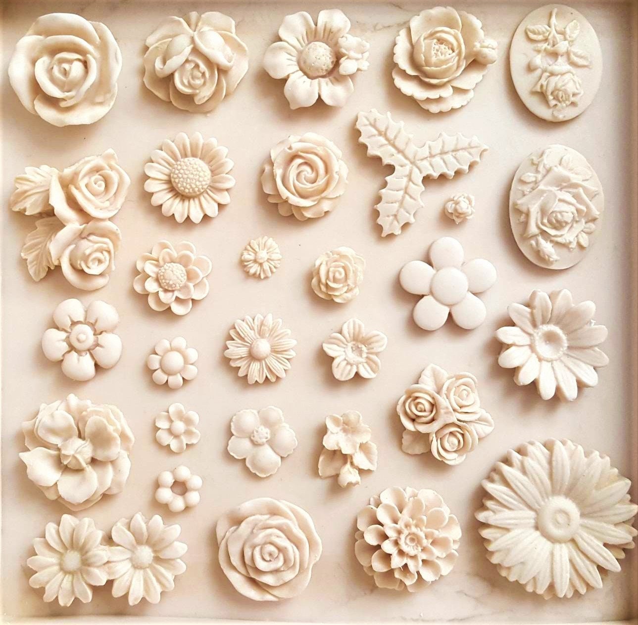 Silicone Mold Lot of 30 Flowers Leaves Different Deco for Fimo Plaster  WEPAM Resin Soap Polyester Concrete Wax Clay K057 7F480 