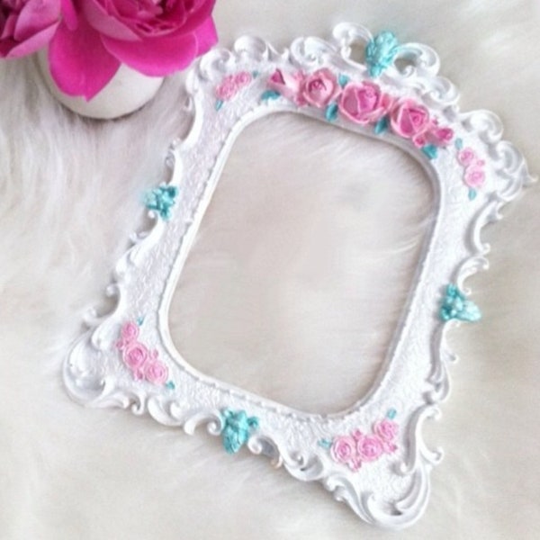 Silicone Mold Photo Frame Mirror 24cm Decorative Flower Roses Lianas for Plaster Resin Clay Wax Soap Polyester K195 4F570HT