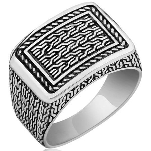 Bague Chevalière Homme en Argent Massif 925 déco Maille Tissage Tricot