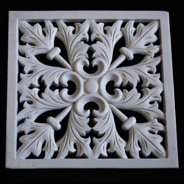 Silicone Mold Applique Baroque Square Decorative Leaves 19cm for Polymer Clay Fimo Plaster WEPAM Wax Soap Clay
