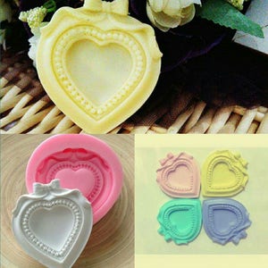 Moule Silicone mini Cadre Photo Coeur déco Ruban Noeud pour Plâtre Savon Cire Argile Polyester Résine WEPAM Fimo K183 46B55HT image 3